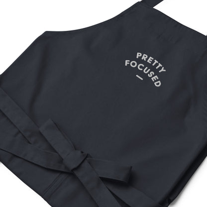 Pretty Focused Navy Blue Embroidered Organic Cotton Apron